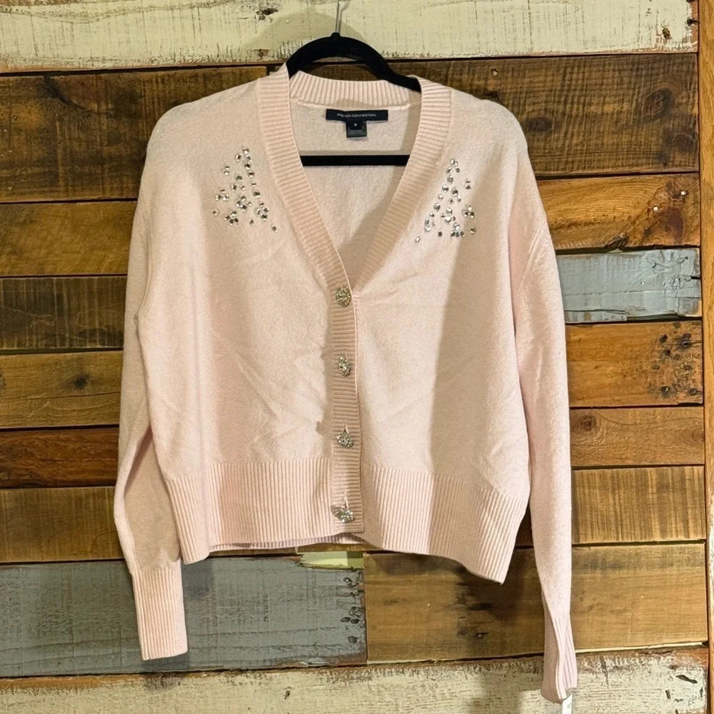 NWT French Connection Vhari Long Sleeve Embroidered Cardigan Sweater